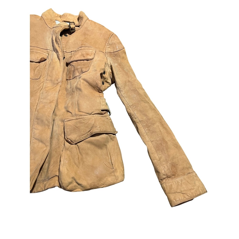 Vintage Banana Republic Genuine Leather Tan Bomber Moto Jacket 2007 Safari Camel - Picture 4 of 14